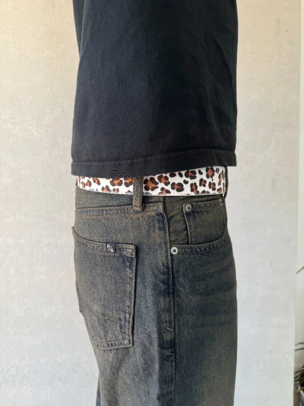 White Cheetah Print Brass Buckle Belt